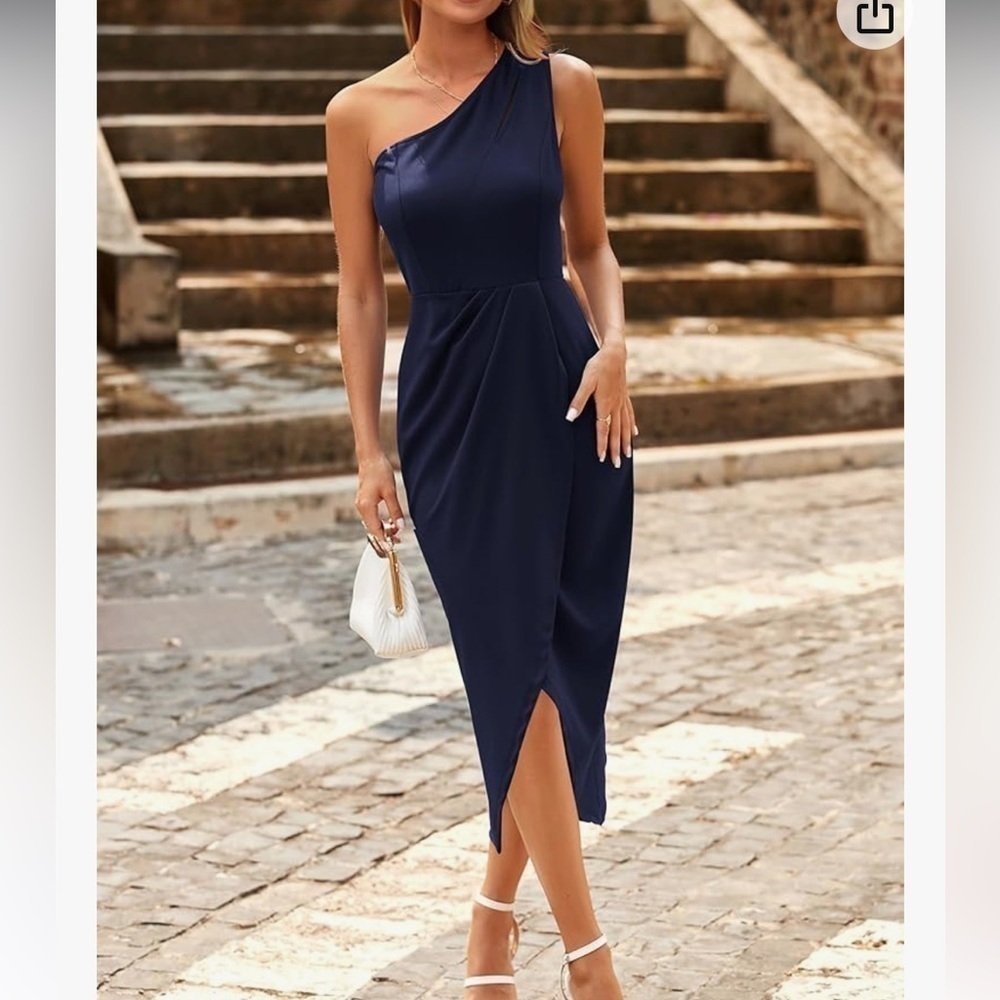 Asymmetrical One Shoulder Ruched Bodycon Midi Grace Karin Dress New with Tag - Picture 4 of 11